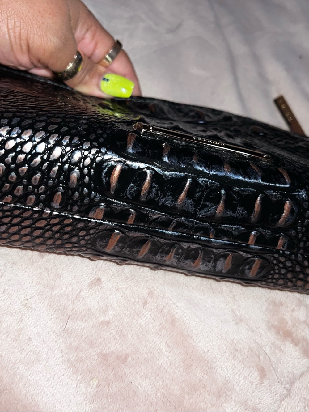Authentic Brahmin NWT dark blue Croc-Embossed Wristlet Clutch - Picture 6 of 8